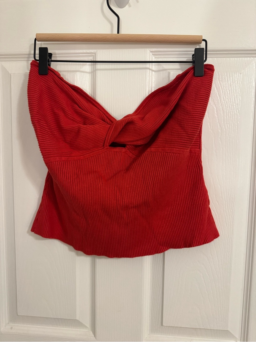 Abercrombie Strapless Red Ribbed Twist-Front Top